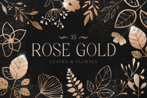 Download Rose Gold Leaves Florals Foil Elements - Rose Collection