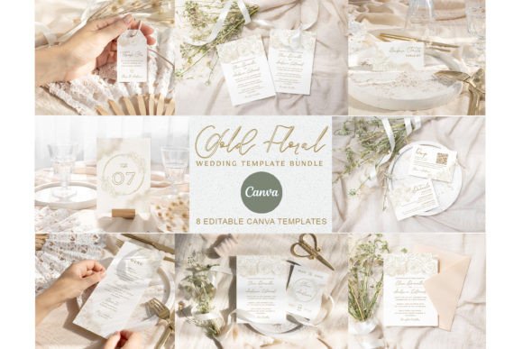 Download Gold Floral Wedding Invitation Bundle - Invitation Collection