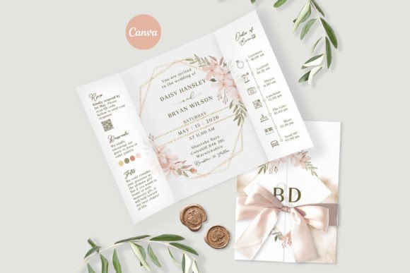 Download Gatefold Wedding Invitation Pink Floral - Invitation Collection
