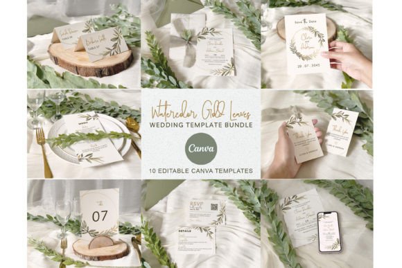 Download Watercolor Gold Leaf Wedding Invitation - Invitation Collection