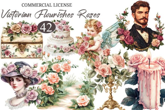 Download Victorian Flourishes Roses Clipart - Rose Collection